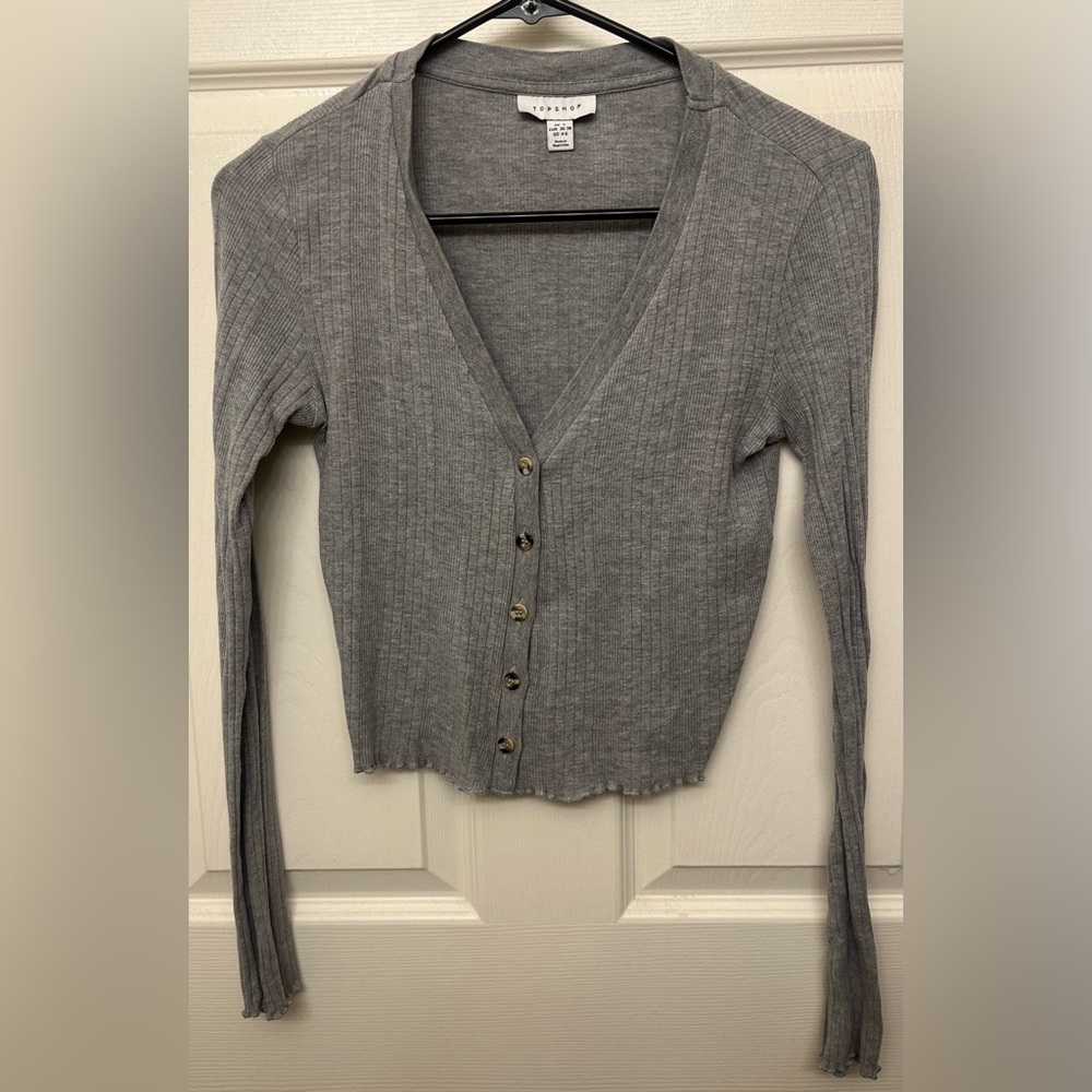 Topshop Light Gray Ribbed Knit Sweater